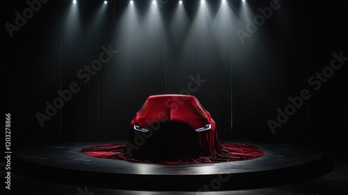 Mysterious Unveiling: A New Car Debut Under Dramatic Lighting
