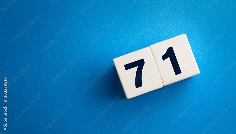 Banner number 71 on blue background, copy space. Generated image Banner number 71 on blue background, copy space. Generated image