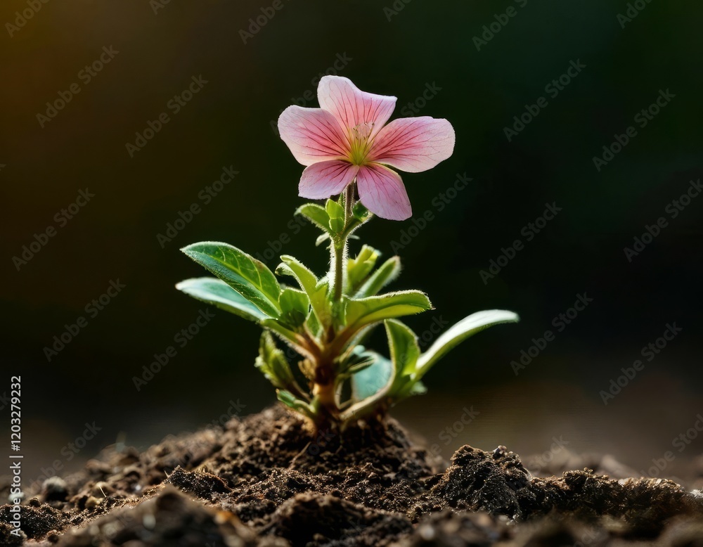 Environment On Earth Day, A young flower on a green background, promoting recovery Environment On Earth Day, A young flower on a green background, promoting recovery