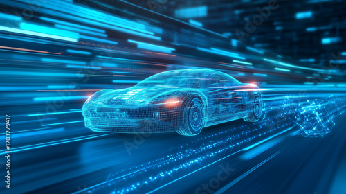 Futuristic Car in Digital Space