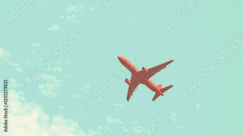 Wallpaper Mural Illustration of a Detailed Passenger Airplane Flying Overhead with a Light Blue Sky Background, Airplane Soaring Through a Clear Light Blue Sky, Airplane photo Against a Clean Light Blue Gradient Sky Torontodigital.ca