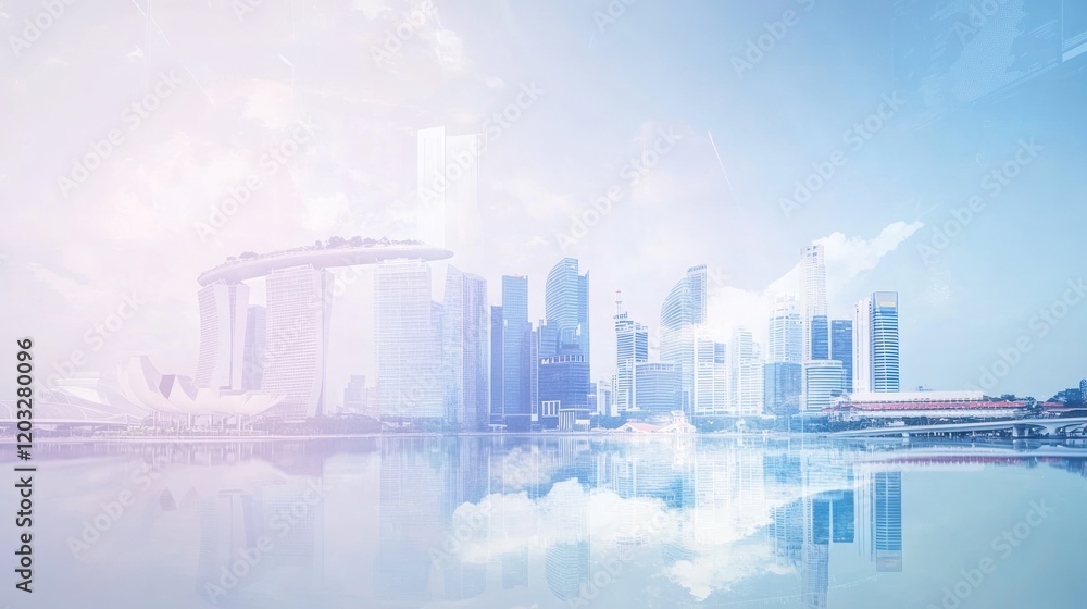 Fototapeta premium Singapore Skyline: A Dreamlike Cityscape Reflection