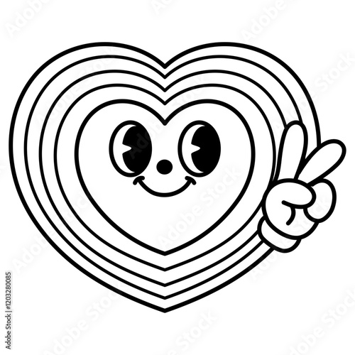 cute kawaii Groovy Retro Heart vinyl record outline cartoon doodle illustration