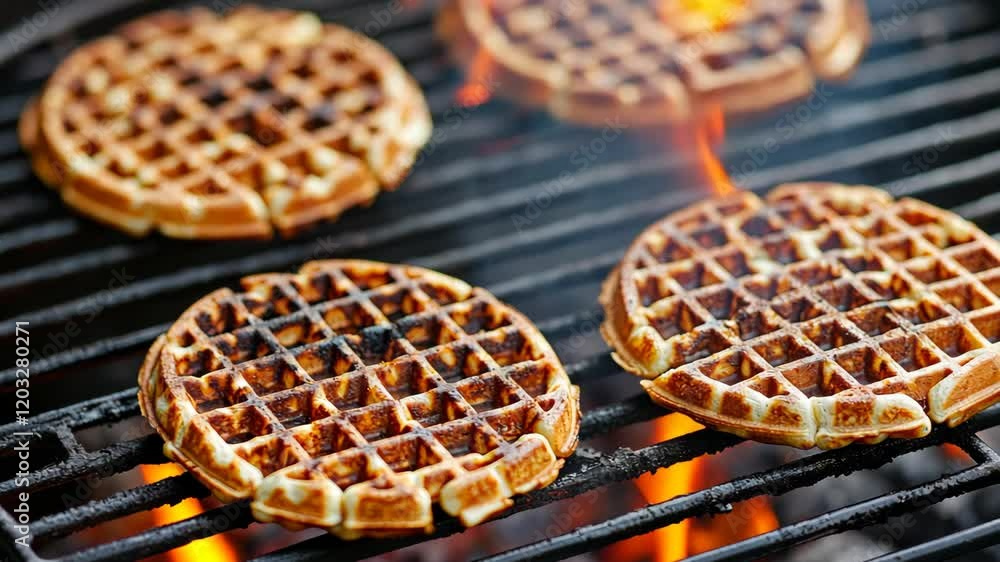Grilling tasty waffles on an outdoor barbecue for a delicious summer treat Grilling tasty waffles on an outdoor barbecue for a delicious summer treat