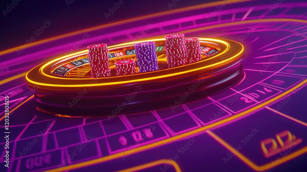Obraz premium Exciting roulette game action casino floor digital artwork neon atmosphere close-up view entertainment concept