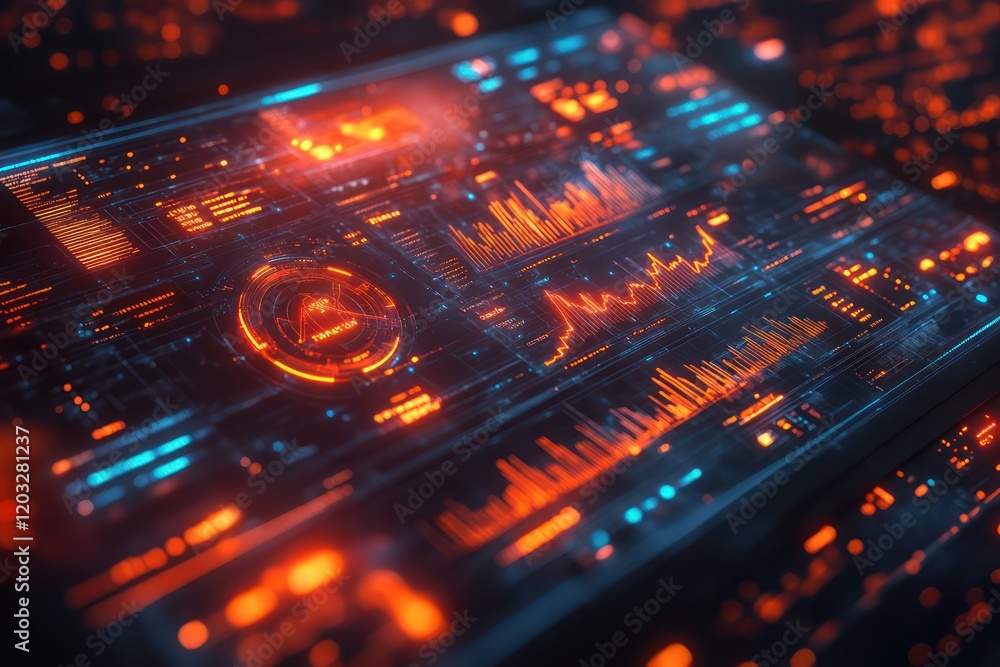 Obraz premium Futuristic Digital Interface: Data Visualization and Technological Innovation