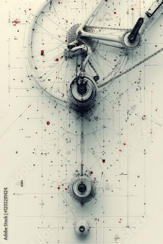 Bicycle blueprint, technical drawing, detailed design. photo