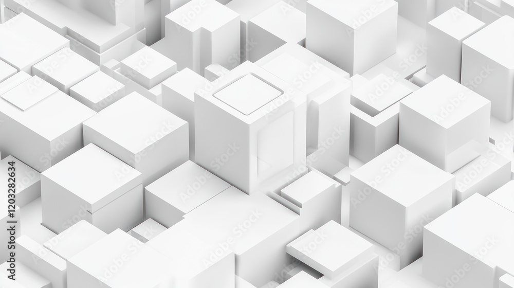 Abstract White Cubic Cityscape: A 3D Render of Interlocking Geometric Shapes Abstract White Cubic Cityscape: A 3D Render of Interlocking Geometric Shapes