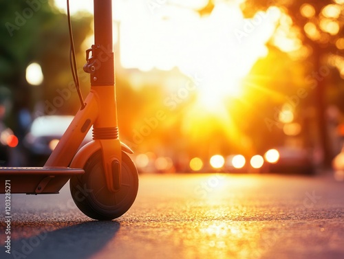 Mobility scooter parked in a city center, modern design highlighting accessibility, [urban mobility], [inclusive transport],