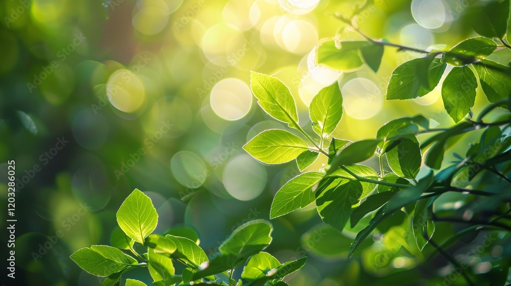 Soft bokeh of light on green leaves, photorealistic and minimal style Soft bokeh of light on green leaves, photorealistic and minimal style