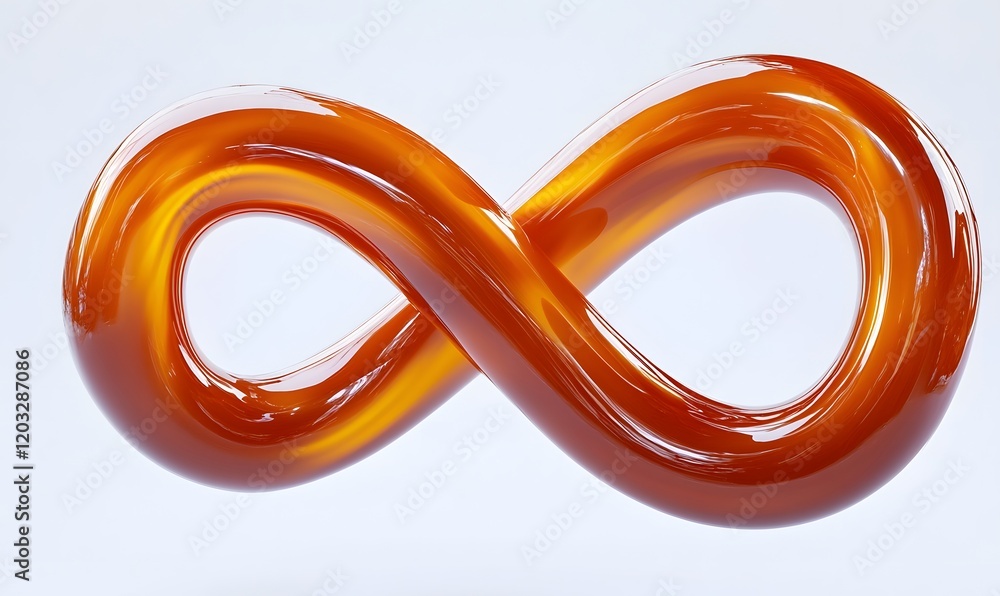 Glossy amber infinity symbol, 3D render. Glossy amber infinity symbol, 3D render.