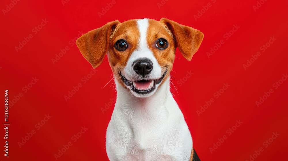 Happy beagle dog portrait on red background pet photography studio environment close-up view joyful concept Happy beagle dog portrait on red background pet photography studio environment close-up view joyful concept