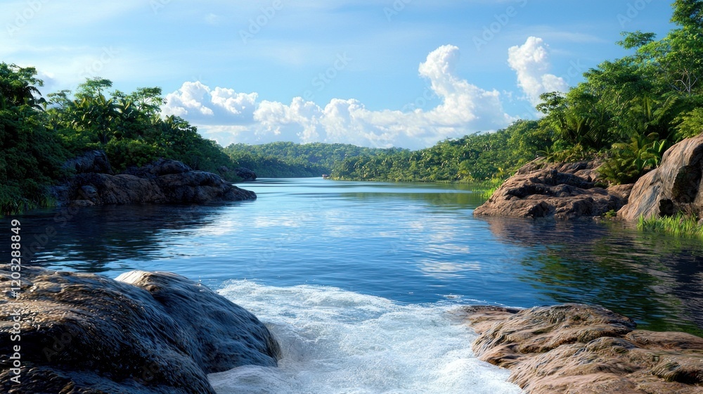 Fototapeta premium Serene Tropical River Landscape