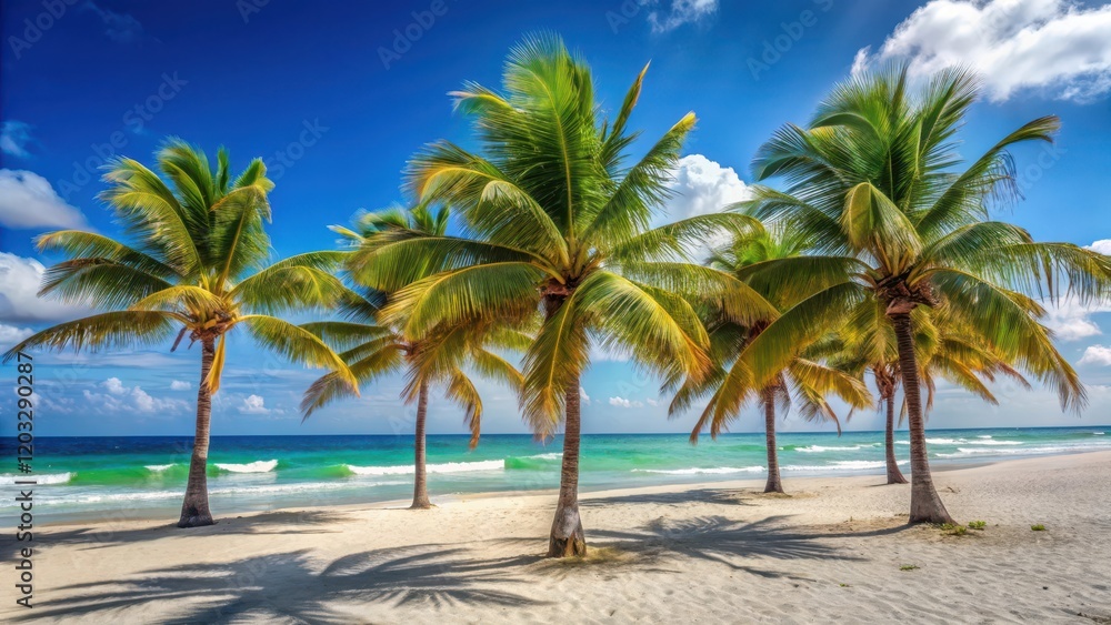 Palm trees swaying gently in the summer breeze on a pristine Mexican beach, sunny, palm tree, sunny, palm tree Palm trees swaying gently in the summer breeze on a pristine Mexican beach, sunny, palm tree, sunny, palm tree