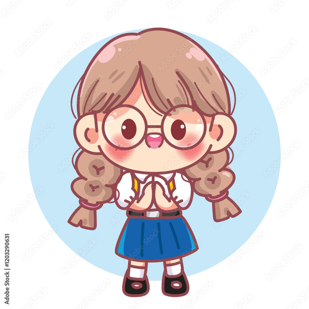 Schoolgirl Greeting cartoon Vector Illustration Schoolgirl Greeting cartoon Vector Illustration