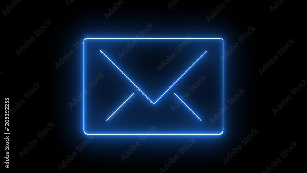 blue color neon glowing message box icon animation text chat box sign symbol on black background 