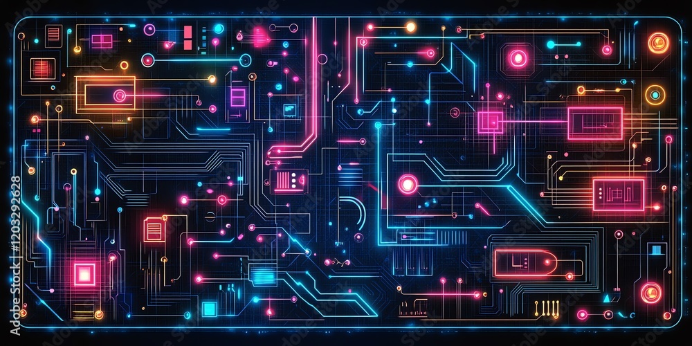 Fototapeta premium Neon Circuitry: A Vibrant, Abstract Digital Artwork