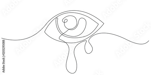 continuous line crying eye.one line drawing of teardrop eye icon.single line vector illustration.isolated white background