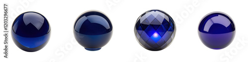 Elegant arrangement of opulent blue crystal glass orbs with a faceted geometric design  These decorative spheres create a luxurious minimalist aesthetic that can be used as design elements background
