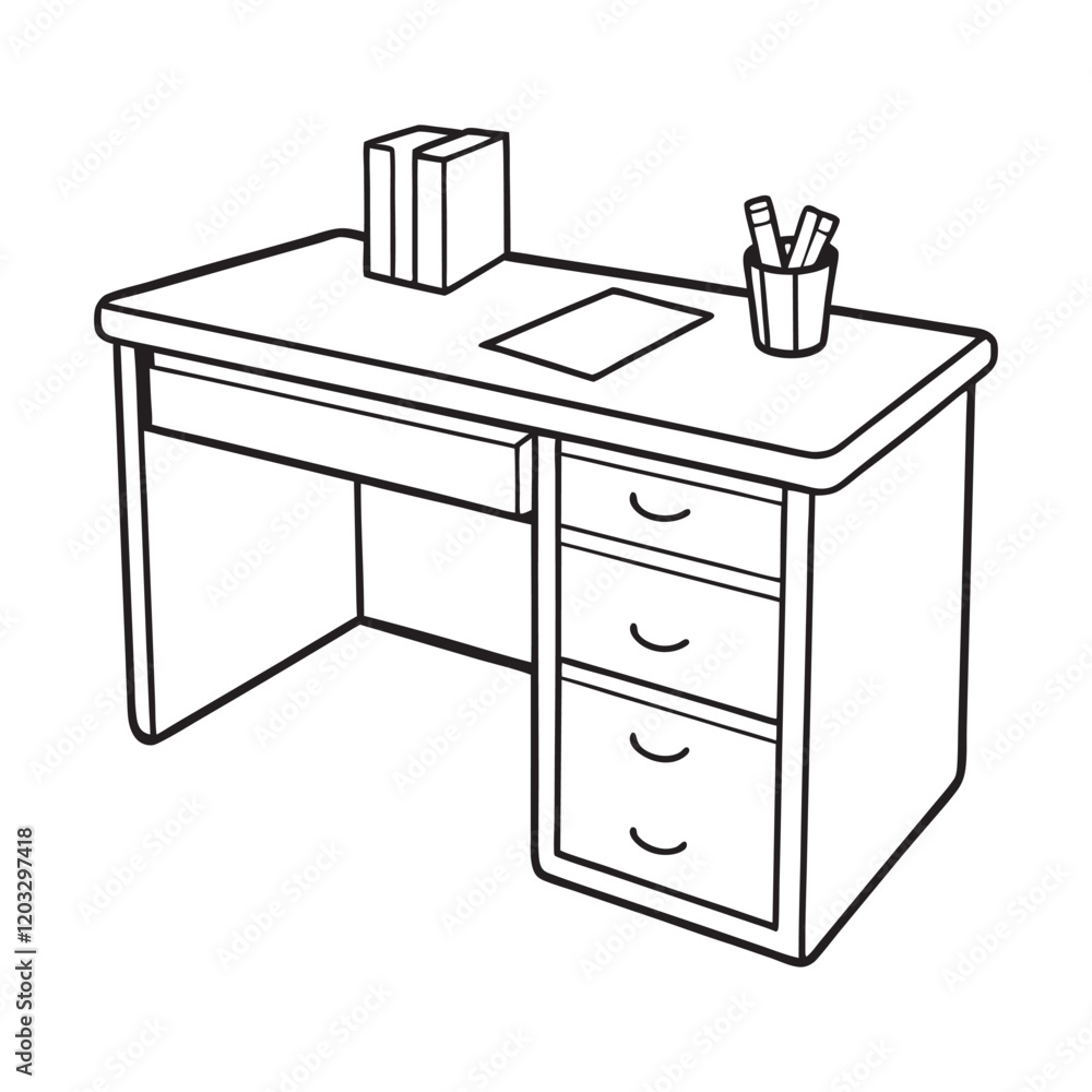 Simple Line Drawing of a Functional Office Desk Simple Line Drawing of a Functional Office Desk