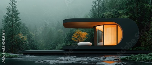 a modern house in the woods with a window photo