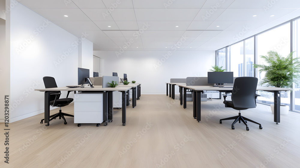 Shared work desks and flexible seating arrangements emphasizing collaboration and productivity.
Shared work desks and flexible seating arrangements emphasizing collaboration and productivity.