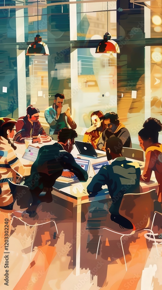 Fototapeta premium Digital painting of a workplace diversity survey being conducted to gather feedback and identify areas for improvement