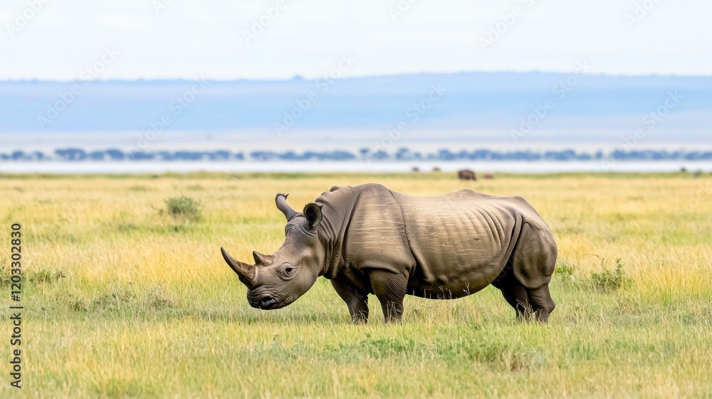 Fototapeta premium African Rhino in Savanna Grassland