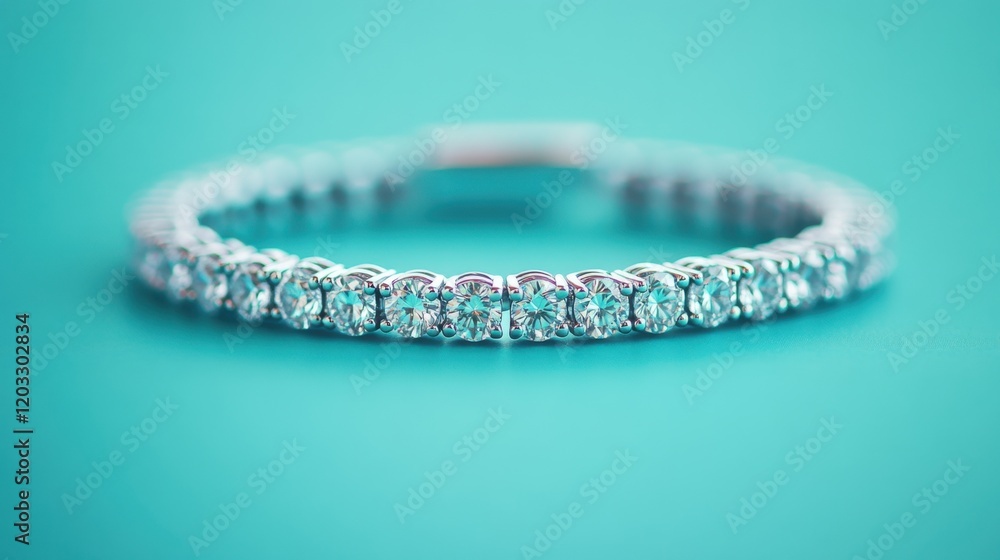 A minimalist bracelet with small diamond clusters placed on a mint green background A minimalist bracelet with small diamond clusters placed on a mint green background