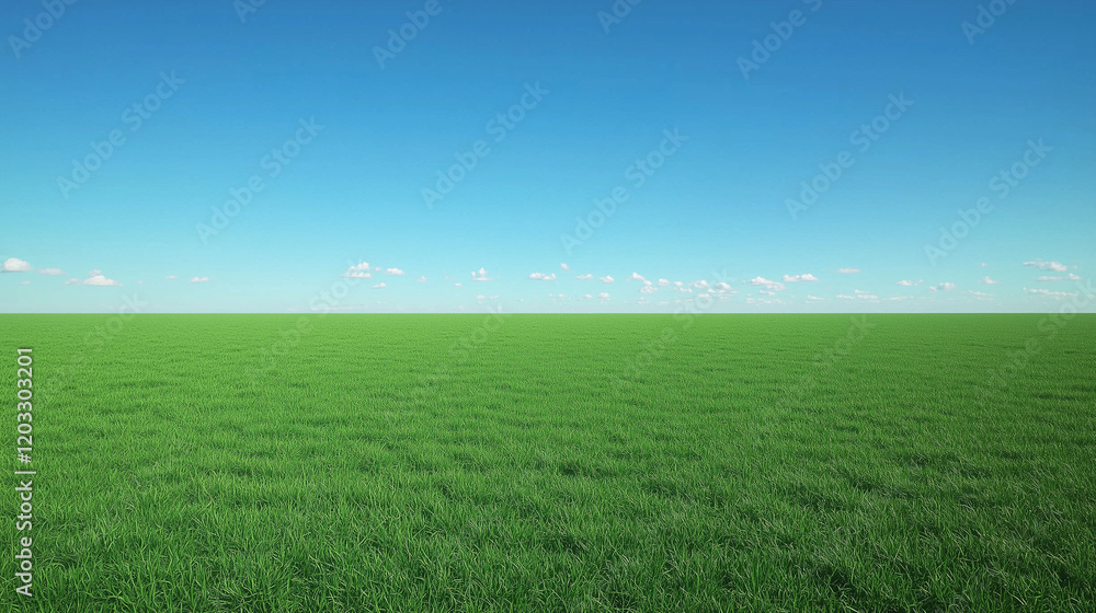 Fototapeta premium Wide Green Field Under Clear Blue Sky