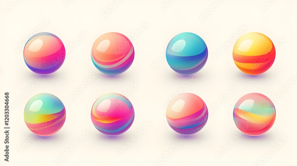 Eight Colorful Spheres with Gradient Patterns Eight Colorful Spheres with Gradient Patterns