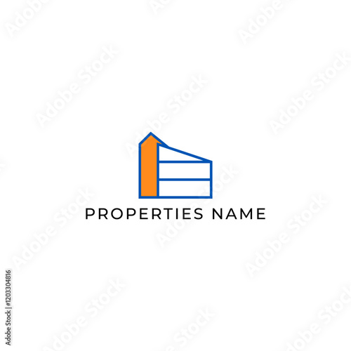 ILLUSTRATION BLUE ORANGE COLOR HOME. BUILDING ARCHITECTURE SIMPLE MINIMALIST LOGO ICON DESIGN VECTOR. GOOD FOR REAL ESTATE, PROPERTY INSDUSTRY photo