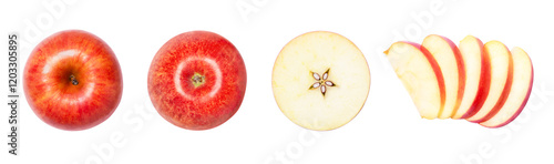 red apple with half slice isolated on transparent png background