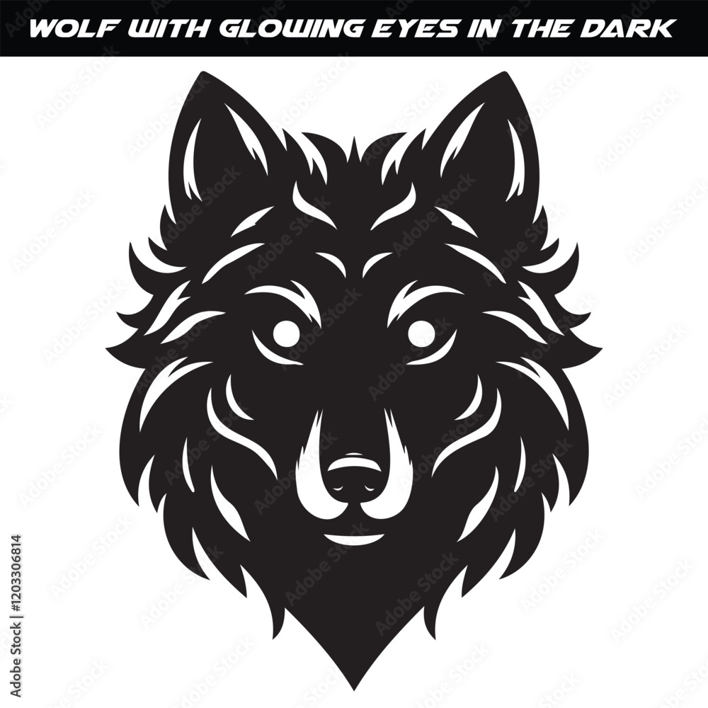 Fototapeta premium Black and White Wolf Head Drawing with Glowing Eyes on Dark Background