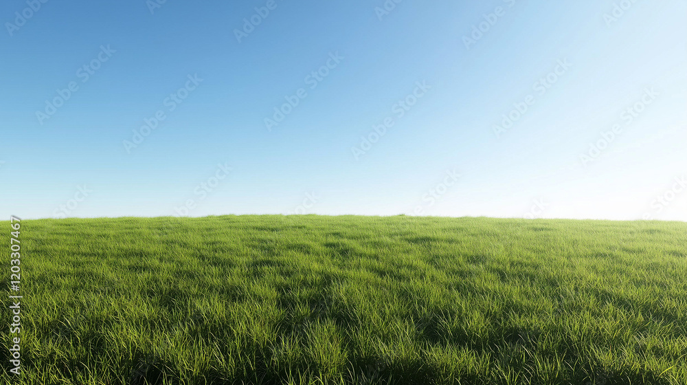 Fototapeta premium Wide Green Field Under Clear Blue Sky