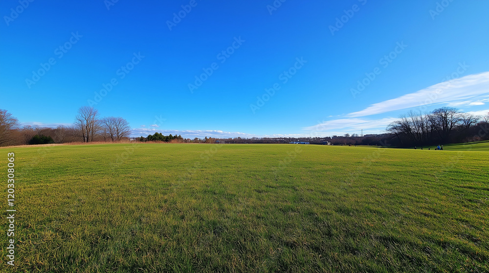 Fototapeta premium Wide Green Field Under Clear Blue Sky