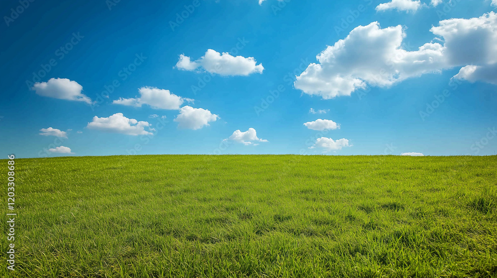 Obraz premium Wide Green Field Under Clear Blue Sky