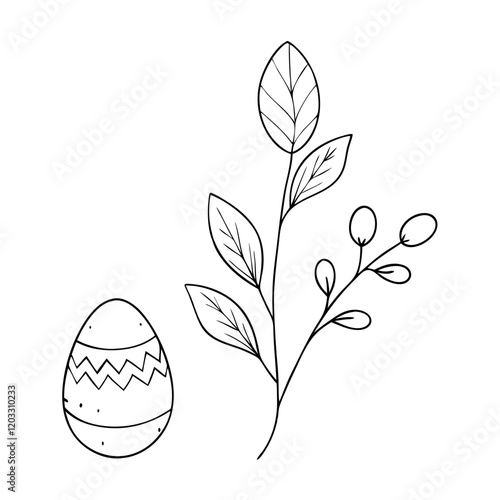 Black and white Easter design featuring spring leaves