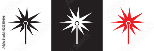 Laser beam icon in black, white  and red.  isolated on white and black background. vector illustration. EPS 10