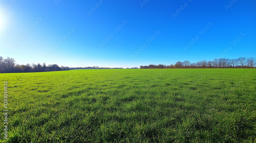 Wide Green Field Under Clear Blue Sky Wide Green Field Under Clear Blue Sky