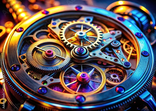 Wallpaper Mural Detailed Watch Mechanism Close-up, Vibrant Colors, High-Resolution Torontodigital.ca