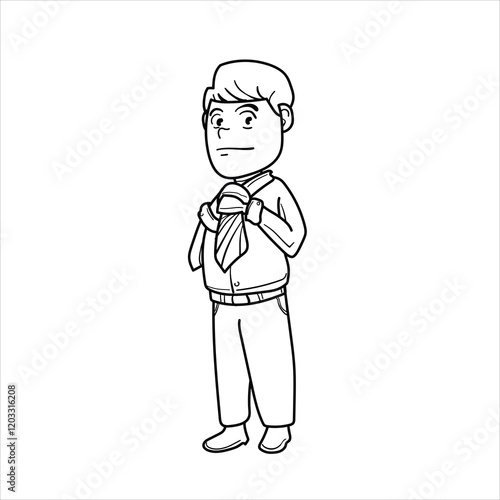 graphic vector illustration of an office man straightening his tie or holding a tie in cartoon style, great for adding to your visual elements or coloring teaching materials for children and the appar