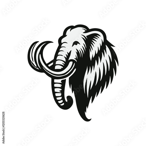 Mammoth silhouette. engrave black icon on white background