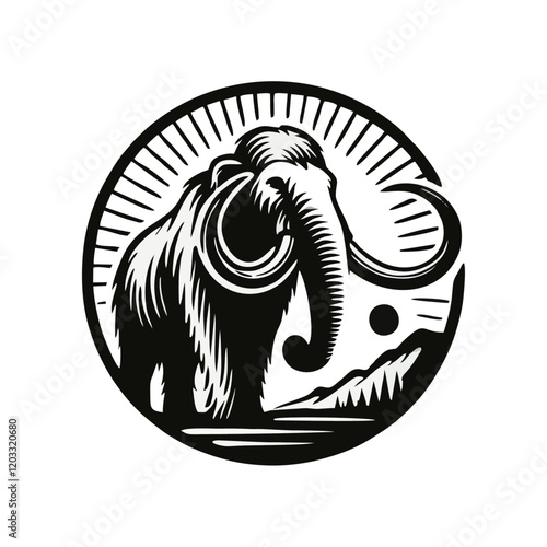 Mammoth silhouette. engrave black icon on white background