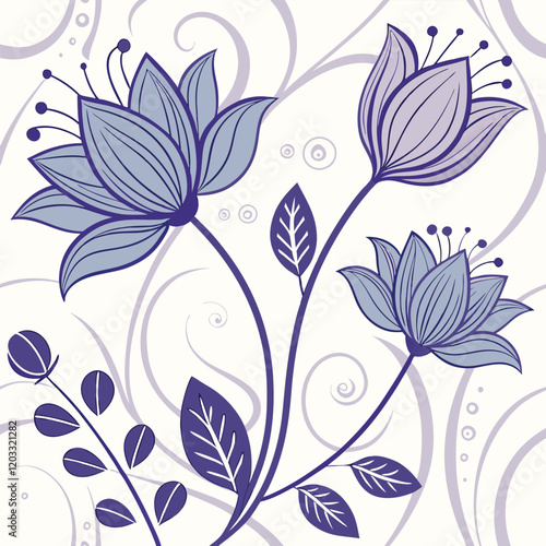 Dreamy Purple and Blue Magical Floral Pattern – Seamless Design