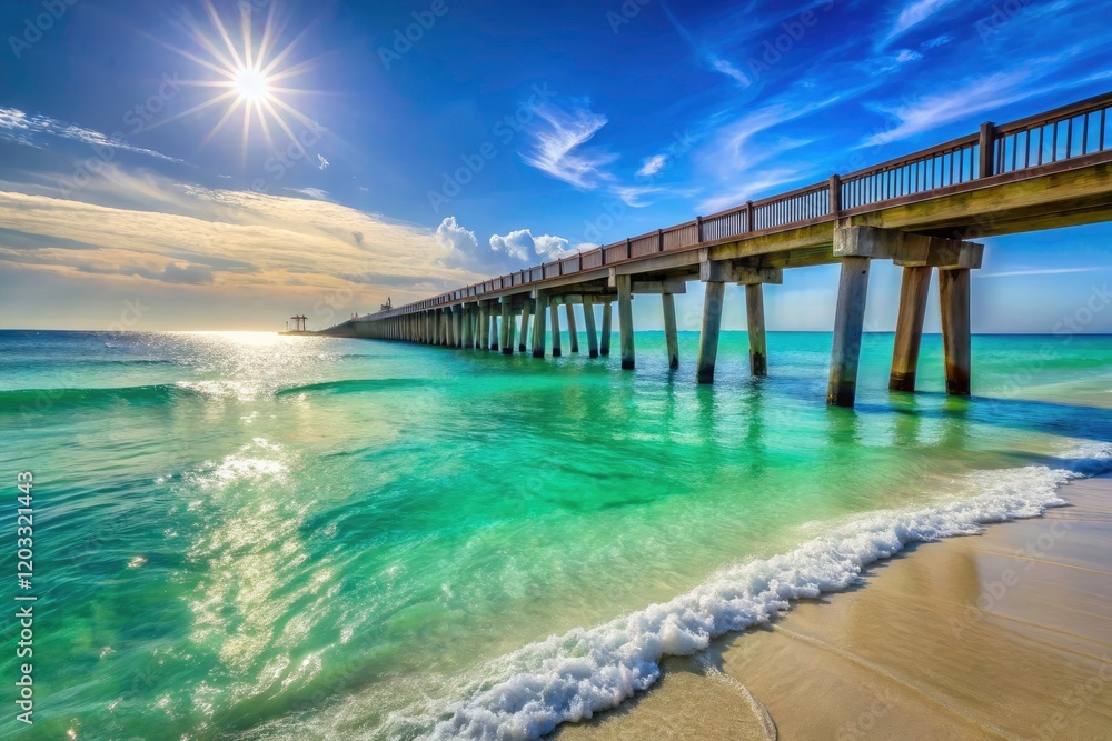 High-definition images capture Navarre Beach Pier's breathtaking Florida coastal beauty. High-definition images capture Navarre Beach Pier's breathtaking Florida coastal beauty.