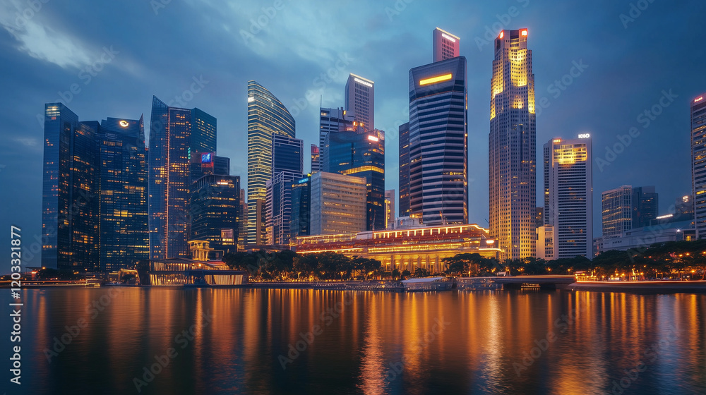 Fototapeta premium Modern High-Rise Buildings at Dusk