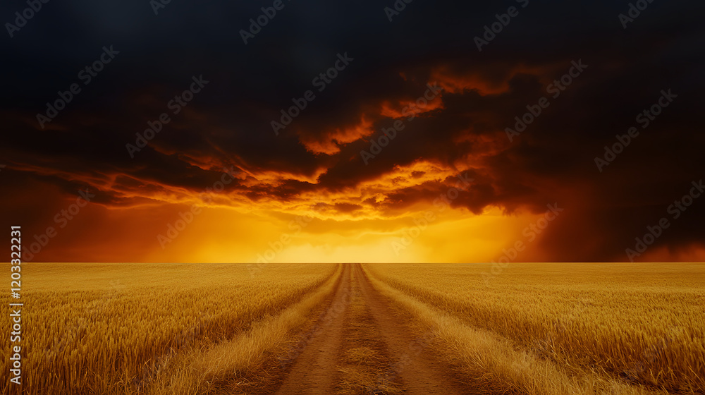 The road leading into a storm, dramatic dark clouds looming in the sky.
The road leading into a storm, dramatic dark clouds looming in the sky.