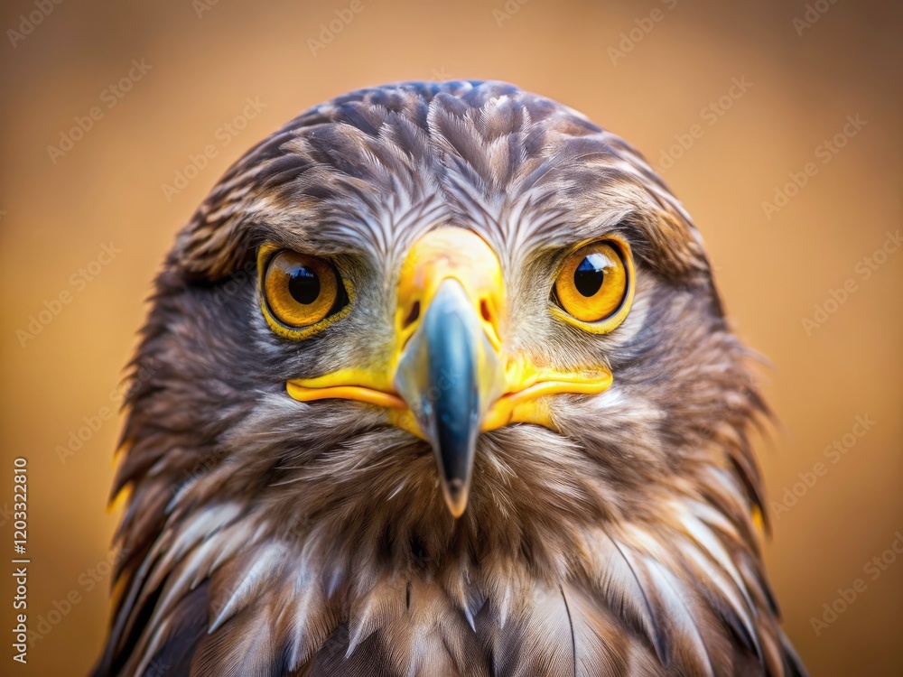 Fototapeta premium Intense stare of a majestic eagle, captured in a minimalist wildlife shot; sharp eyes and a vibrant yellow beak.
