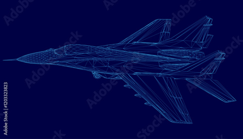 Blue jet is flying in the sky. The jet is very large and has a very long tail